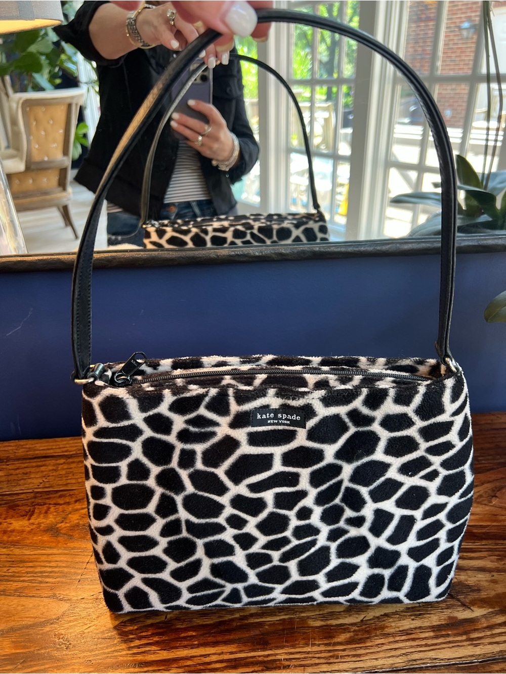 kate spade Black & White Giraffe-Pattern Shoulder Bag Vintage USA made